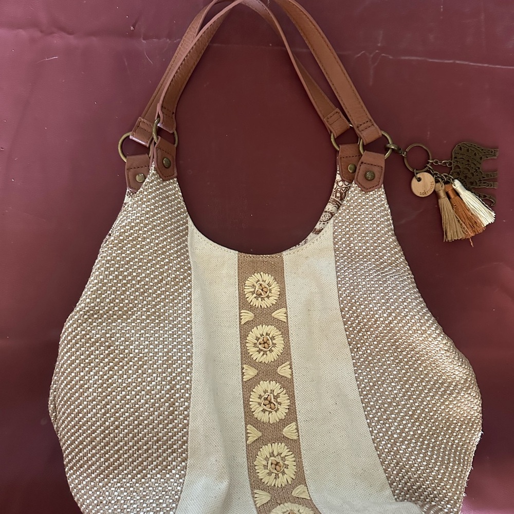 Global Desi Beige and Brown Shoulder Bag